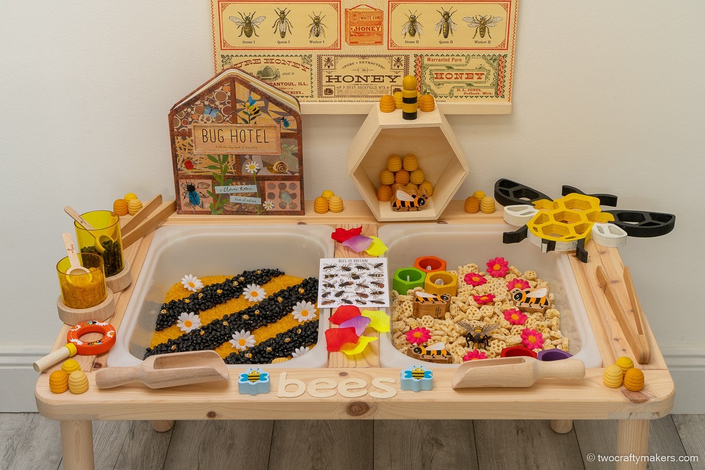 5 Fun and Engaging Bee Sensory Bin Ideas - Two Crafty Makers