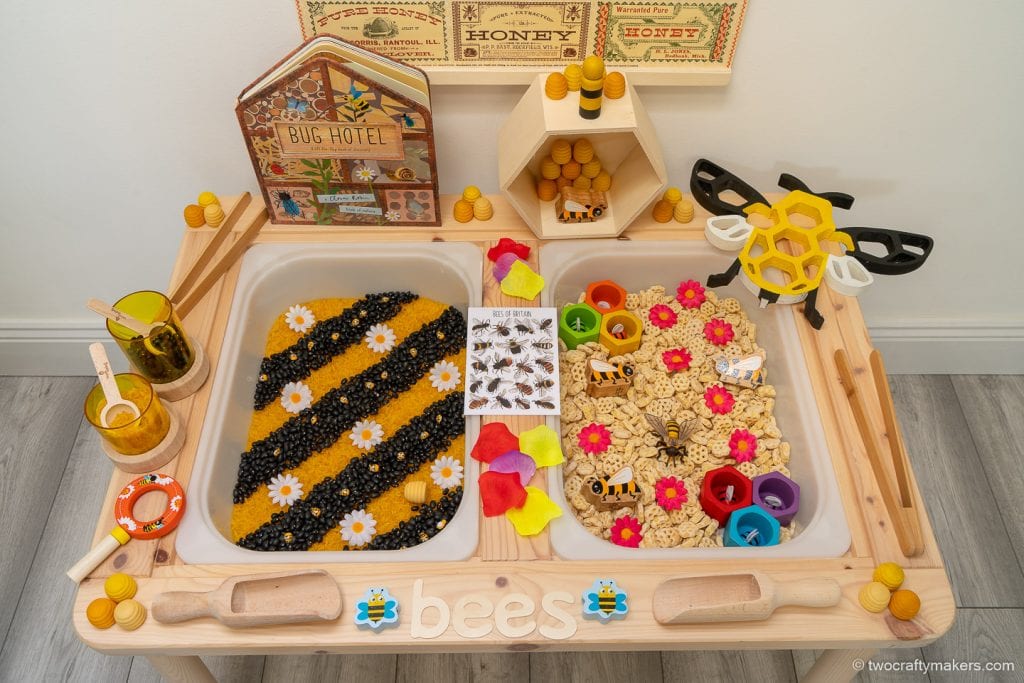 5 Fun and Engaging Bee Sensory Bin Ideas - Two Crafty Makers