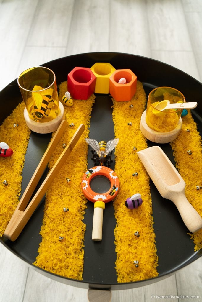 5 Fun and Engaging Bee Sensory Bin Ideas - Two Crafty Makers