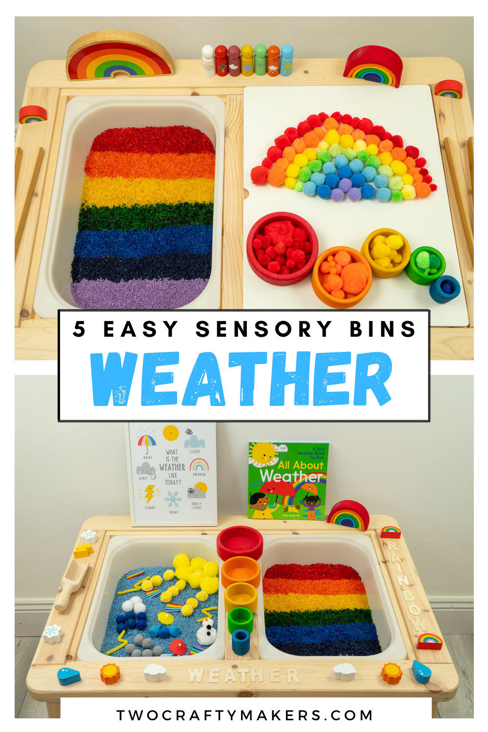 5 Fun Weather Sensory Bin Ideas! Two Crafty Makers